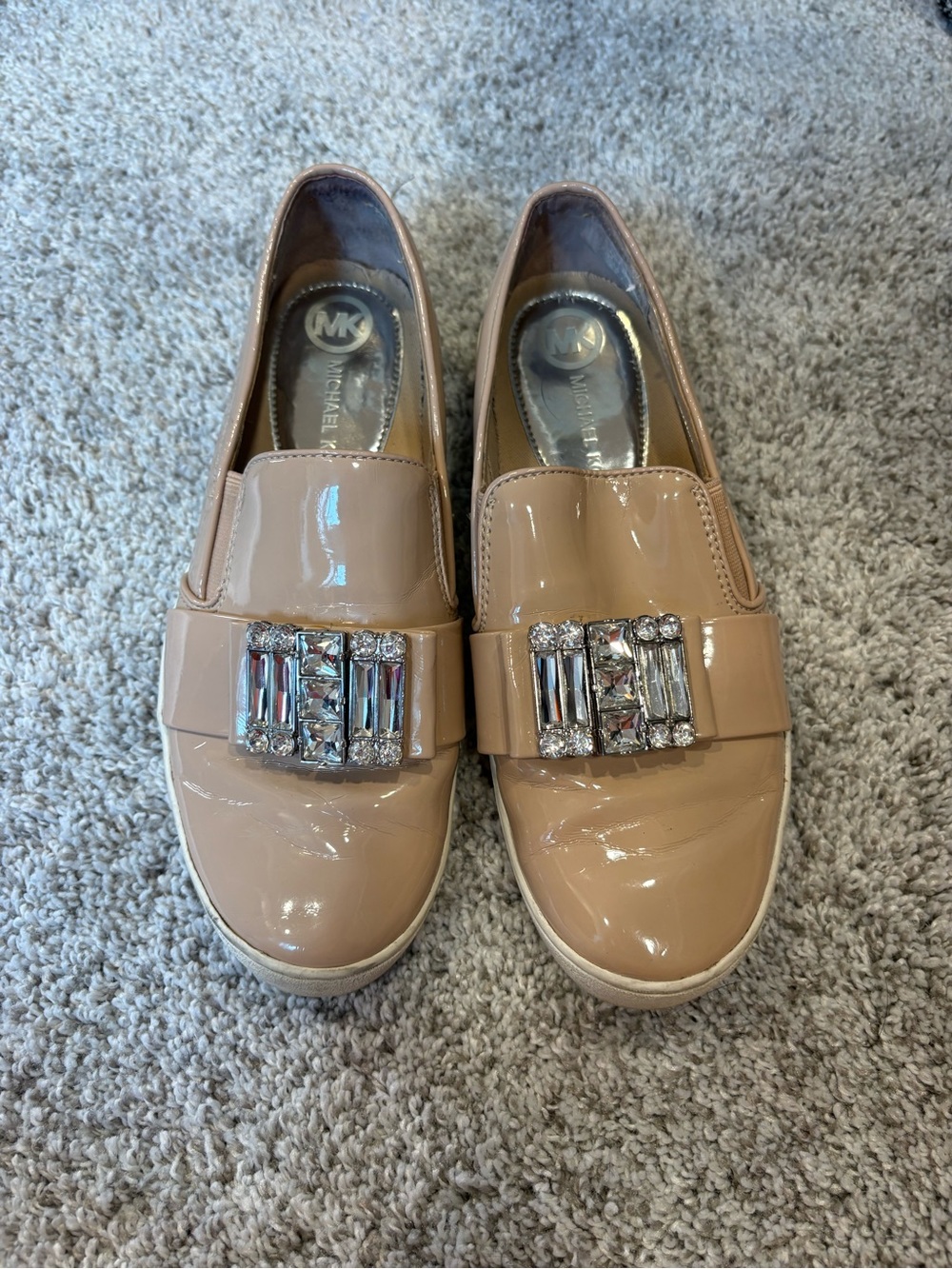 Michael Kors Women’s Patent Leather Beige Slip On Sneakers - Size 5